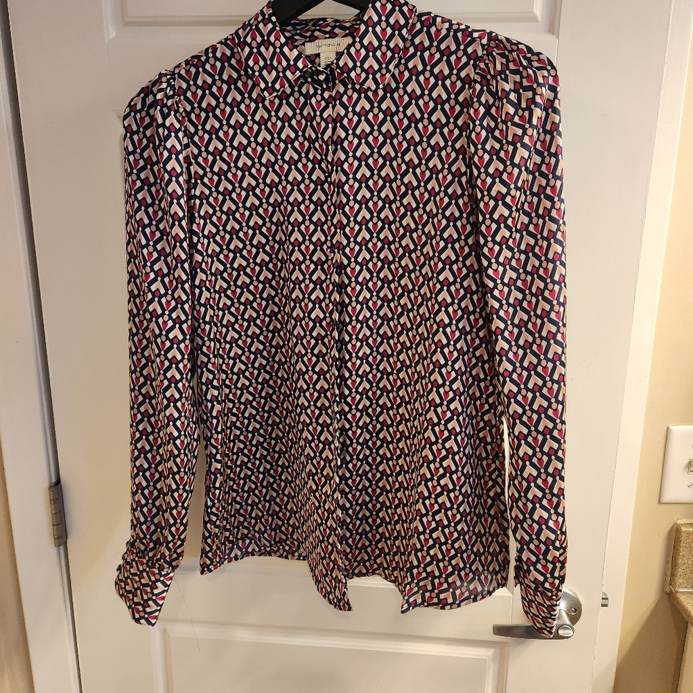Tamara H Geometric Print Long-Sleeve Blouse - Pink, Navy, Cream